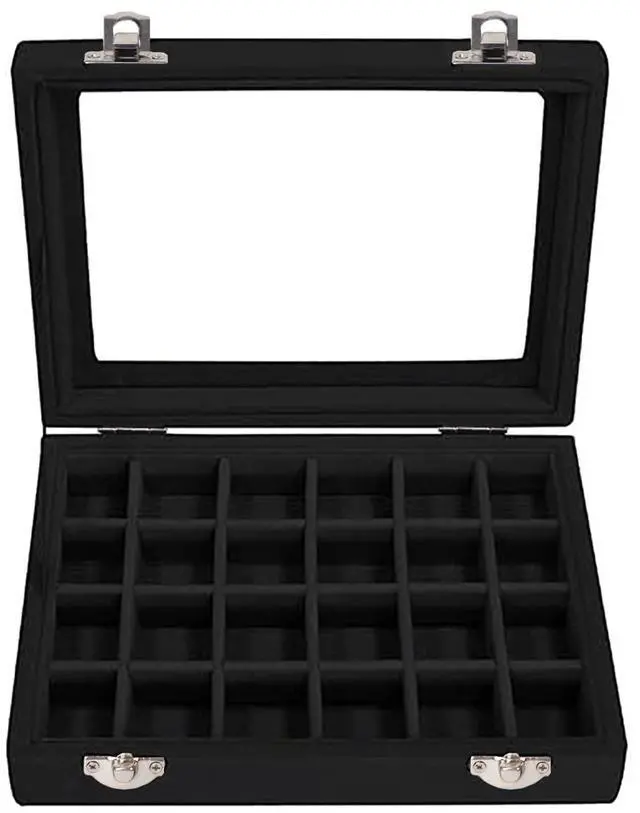 Alt view image 7 of 7 - Velvet Jewelry Box 24 Grid Jewelry Earrings Display Organiser Box Ring Tray Holder Earrings Storage Case for Girls Women Wife Mom (Black)