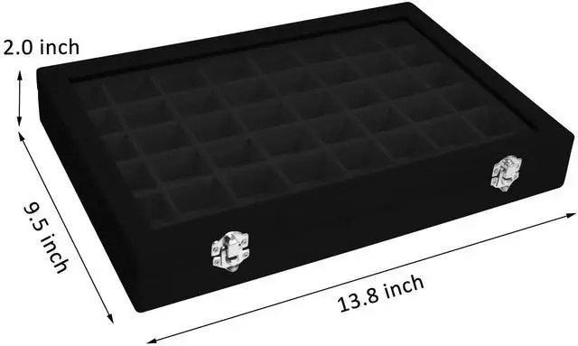 Alt view image 2 of 6 - 48 Grid Velvet Jewelry Tray Clear Lid Rings Earrings | Jewelry Storage Case for Studs Necklaces Dresser Vanity Gift for Girls Wife Mom Women ( Black)
