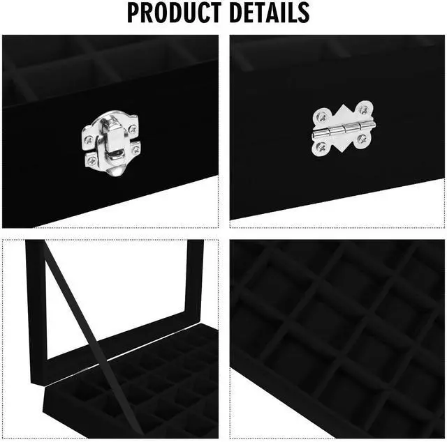 Alt view image 4 of 6 - 48 Grid Velvet Jewelry Tray Clear Lid Rings Earrings | Jewelry Storage Case for Studs Necklaces Dresser Vanity Gift for Girls Wife Mom Women ( Black)