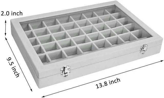 Alt view image 2 of 6 - 48 Grid Velvet Earring Organizer Tray with Lid for Rings | Jewelry Storage Case for Studs Necklaces Dresser Vanity Gift for Girls Wife Mom Women (Gray)