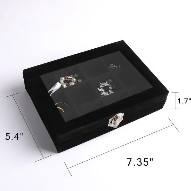 Alt view image 3 of 7 - Tiny 12 Grid Earring Organizer Tray, Velvet Jewelry Box with Lid | Jewelry Tray With Lid,Adjuatable Dividers,Velvet Lining,Earring Organizer Box, Display Case,Drawer Insert,Gift For Women