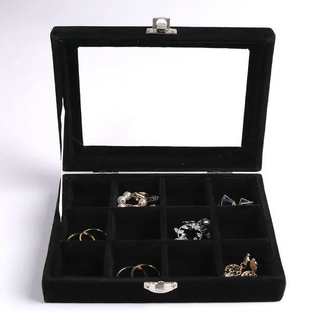 Alt view image 2 of 7 - Tiny 12 Grid Earring Organizer Tray, Velvet Jewelry Box with Lid | Jewelry Tray With Lid,Adjuatable Dividers,Velvet Lining,Earring Organizer Box, Display Case,Drawer Insert,Gift For Women
