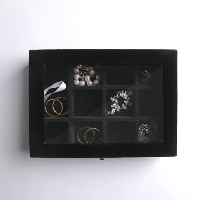 Alt view image 5 of 7 - Tiny 12 Grid Earring Organizer Tray, Velvet Jewelry Box with Lid | Jewelry Tray With Lid,Adjuatable Dividers,Velvet Lining,Earring Organizer Box, Display Case,Drawer Insert,Gift For Women