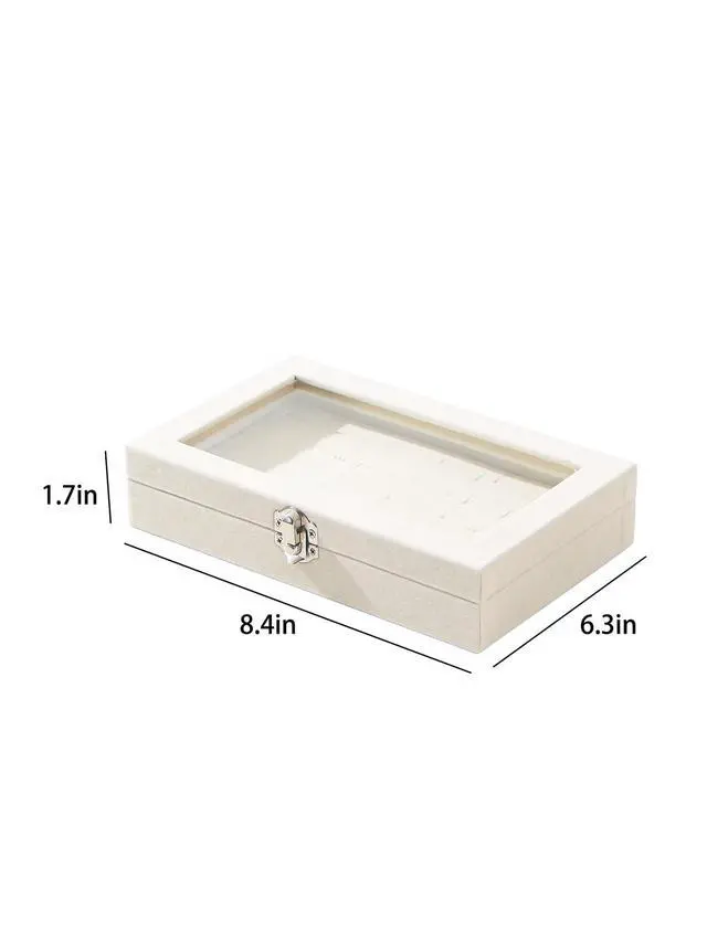 Alt view image 6 of 6 - Ring Display Case,Jewelry Ring Organizer Box For Rings,Ring And Earring Holder Box For Girl,Velvet Ring Display Tray (Beige, 30 slots), QF010