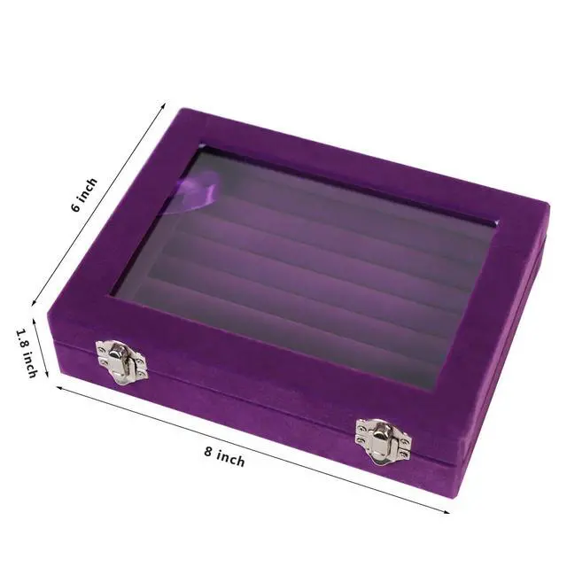 Alt view image 3 of 7 - Jewelry Box Rings Organizer Tray 7 Slots Velvet Jewelry Earring Storage Box With Transparent Lid Jewelry Display Case for Girls Women (Purple)