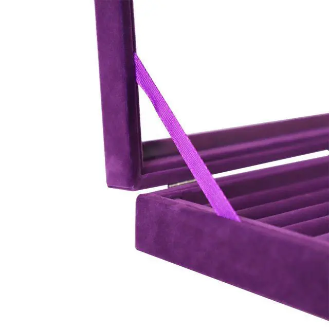 Alt view image 5 of 7 - Jewelry Box Rings Organizer Tray 7 Slots Velvet Jewelry Earring Storage Box With Transparent Lid Jewelry Display Case for Girls Women (Purple)