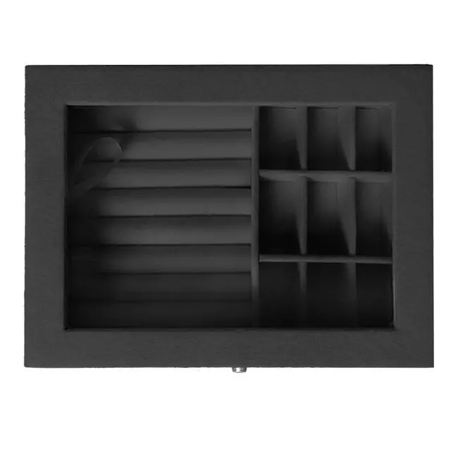 Alt view image 3 of 5 - Clear Lid Velvet Jewelry Organizer Box with 9 Grids and 8 Slots for Rings Earrings Necklaces Tray Display Case, Black
