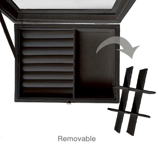 Alt view image 5 of 5 - Clear Lid Velvet Jewelry Organizer Box with 9 Grids and 8 Slots for Rings Earrings Necklaces Tray Display Case, Black