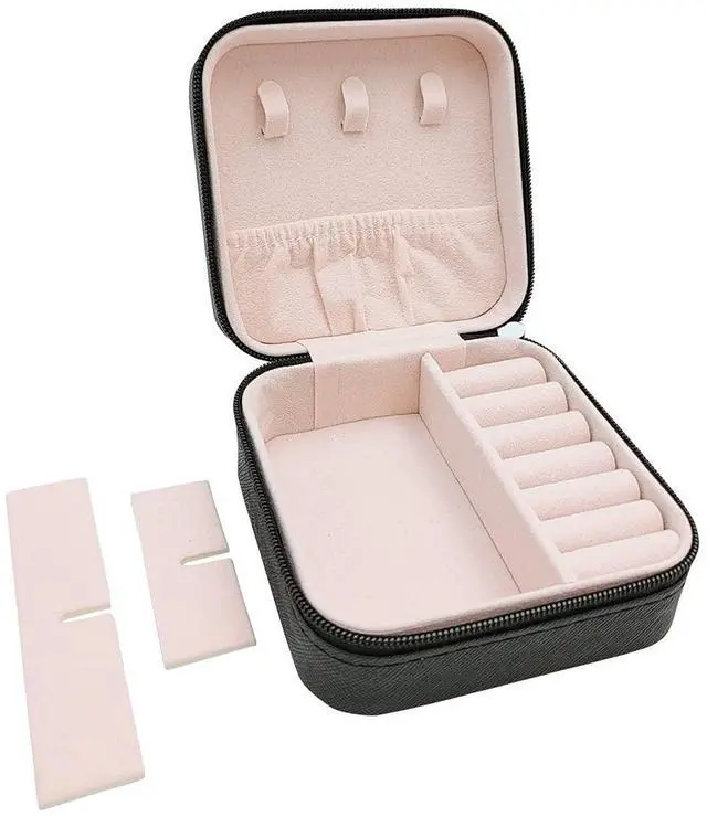 Alt view image 2 of 6 - Mini Jewelry Travel Case, Small Portable Jewellry Organizer Box Portable Display Storage Box for Rings Earrings Necklaces, Gifts for Girl, Women, Wedding, Birthday, Mom, Mother's Day (Black)