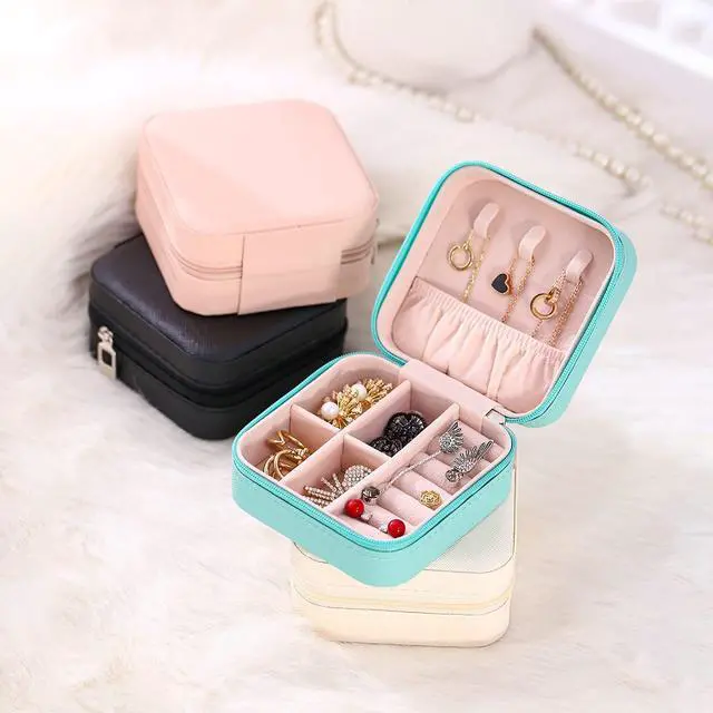 Alt view image 6 of 6 - Mini Jewelry Travel Case, Small Portable Jewellry Organizer Box Portable Display Storage Box for Rings Earrings Necklaces, Gifts for Girl, Women, Wedding, Birthday, Mom, Mother's Day (Black)