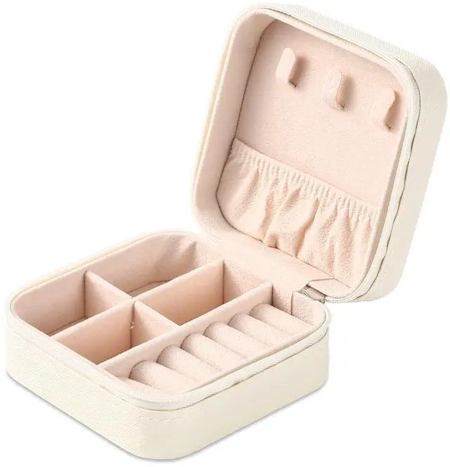Main image of Portable Travel Mini Jewelry Box Leather Jewellery Ring Organizer Case Storage Gift Box Girls Women (white).