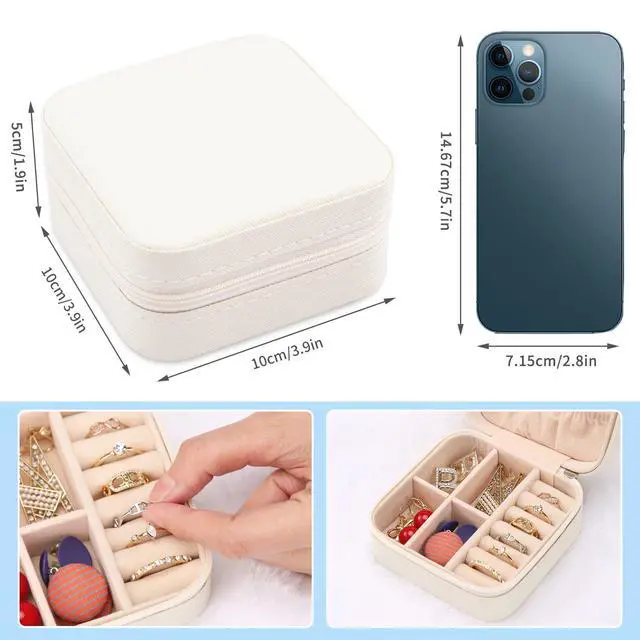 Alt view image 3 of 7 - Portable Travel Mini Jewelry Box Leather Jewellery Ring Organizer Case Storage Gift Box Girls Women (white).