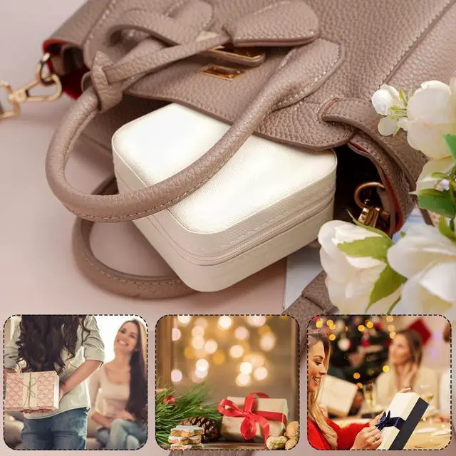 Alt view image 6 of 7 - Portable Travel Mini Jewelry Box Leather Jewellery Ring Organizer Case Storage Gift Box Girls Women (white).