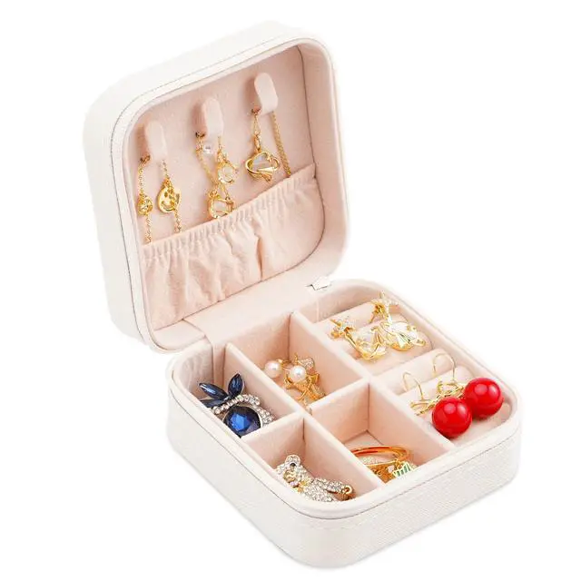 Alt view image 7 of 7 - Portable Travel Mini Jewelry Box Leather Jewellery Ring Organizer Case Storage Gift Box Girls Women (white).