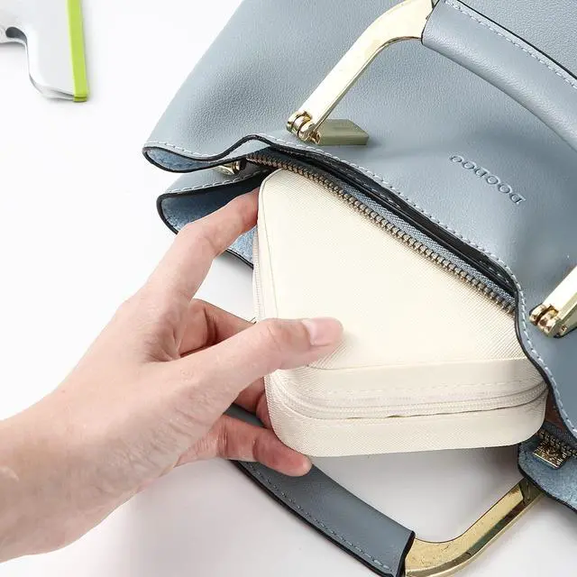 Alt view image 4 of 7 - Portable Travel Mini Jewelry Box Leather Jewellery Ring Organizer Case Storage Gift Box Girls Women (white).