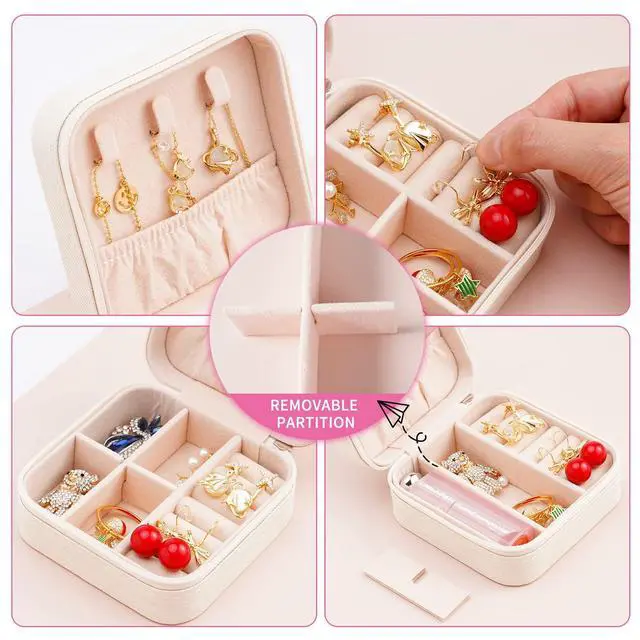 Alt view image 5 of 7 - Portable Travel Mini Jewelry Box Leather Jewellery Ring Organizer Case Storage Gift Box Girls Women (white).