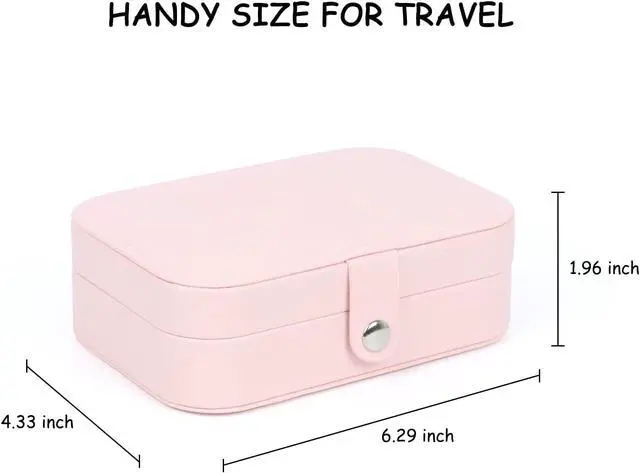 Alt view image 2 of 7 - Travel Jewelry Box, Small Jewelry Organizer Boxes for Women Girls, 2 Layer Travel Jewlery Case, PU Leather Mini Portable Jewerly Storage Display Holder for Earrings, Ring, Necklaces, Bracelets(Pink 1)