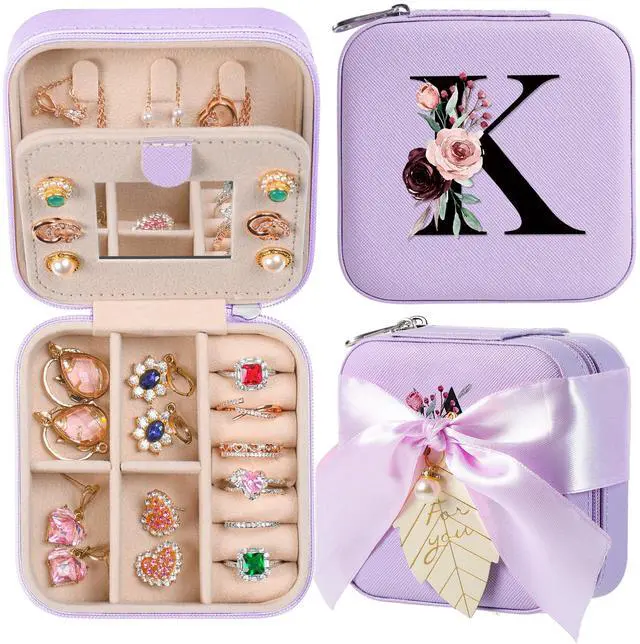 Main image of Initial Travel Jewelry Case, Organizer, Small Box - Birthday, Graduation, Bridesmaid, Teacher Gifts for Women, Teen Girls - Essentials, Initial K