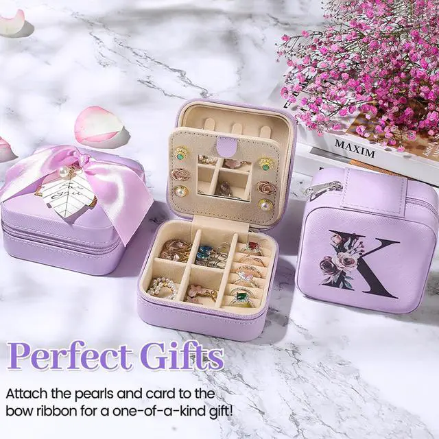 Alt view image 2 of 6 - Initial Travel Jewelry Case, Organizer, Small Box - Birthday, Graduation, Bridesmaid, Teacher Gifts for Women, Teen Girls - Essentials, Initial K