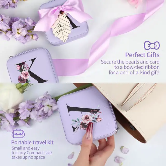 Alt view image 5 of 6 - Initial Travel Jewelry Case, Organizer, Small Box - Birthday, Graduation, Bridesmaid, Teacher Gifts for Women, Teen Girls - Essentials, Initial K