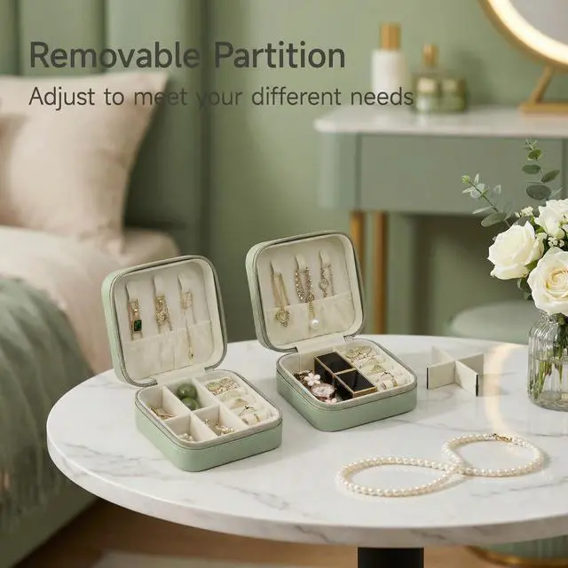 Alt view image 2 of 6 - Travel Jewelry Case, Small Jewelry Box Portable Jewelry Travel Organizer Display Storage Case for Rings Earring Necklace Bracelet, Gift for Women Girls, Green