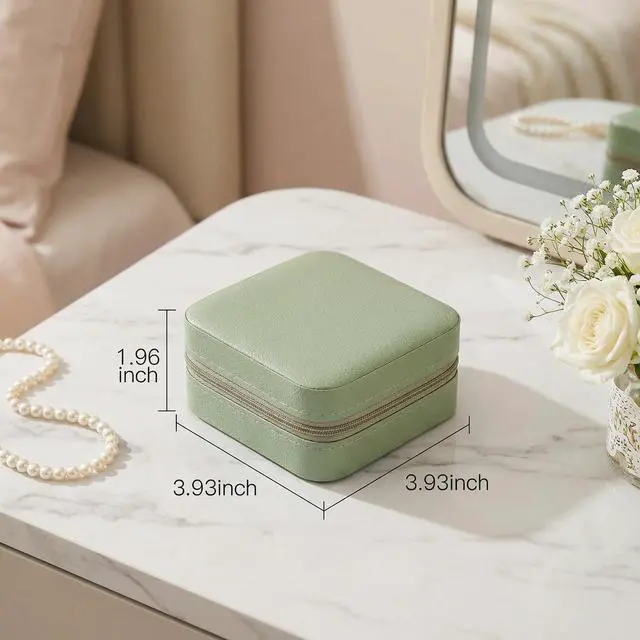Alt view image 5 of 6 - Travel Jewelry Case, Small Jewelry Box Portable Jewelry Travel Organizer Display Storage Case for Rings Earring Necklace Bracelet, Gift for Women Girls, Green