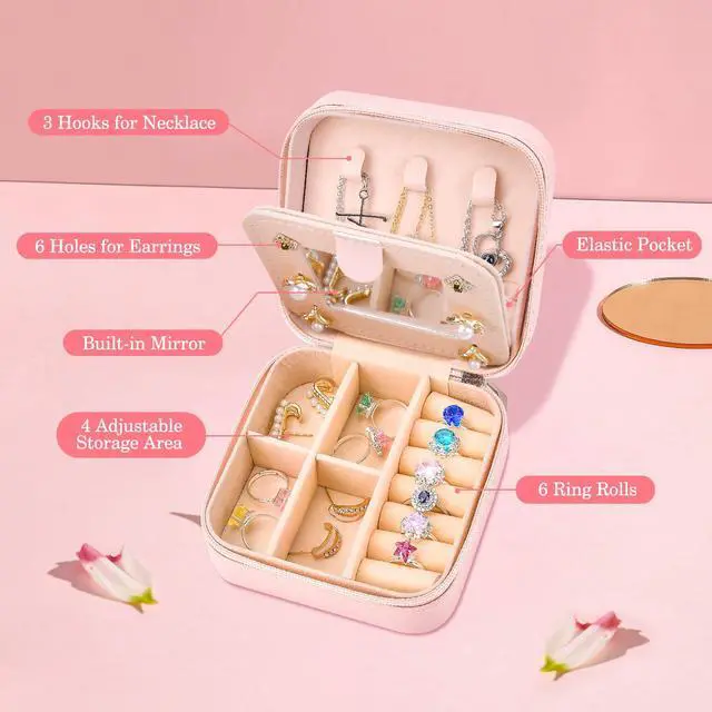 Alt view image 2 of 7 - Travel Jewelry Case Box Organizer Personalized Gifts for Women | Mothers Day Mom Gifts for Aunt Sister Wife Daughter Grandma, Bridesmaid Gifts Traveling Essentials, Initial S