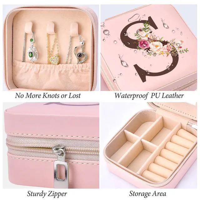 Alt view image 3 of 7 - Travel Jewelry Case Box Organizer Personalized Gifts for Women | Mothers Day Mom Gifts for Aunt Sister Wife Daughter Grandma, Bridesmaid Gifts Traveling Essentials, Initial S