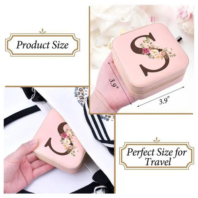 Alt view image 4 of 7 - Travel Jewelry Case Box Organizer Personalized Gifts for Women | Mothers Day Mom Gifts for Aunt Sister Wife Daughter Grandma, Bridesmaid Gifts Traveling Essentials, Initial S