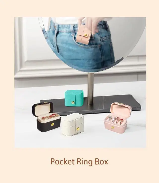 Alt view image 6 of 7 - Travel Jewelry Ring Case,Small Jewelry Ring Box,Ring Holder,Mini Jewelry Case Portable Storage Case, for Women Girls, for Travel,Business,Wedding,Bridesmaid Gift (Black)