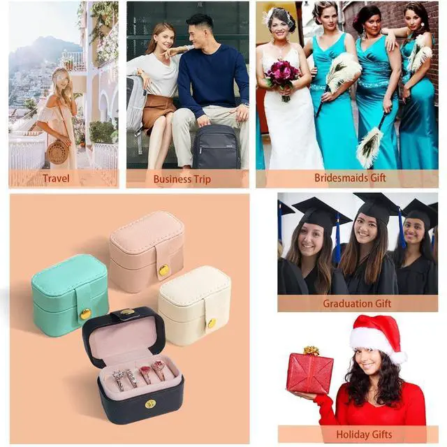 Alt view image 7 of 7 - Travel Jewelry Ring Case,Small Jewelry Ring Box,Ring Holder,Mini Jewelry Case Portable Storage Case, for Women Girls, for Travel,Business,Wedding,Bridesmaid Gift (Black)