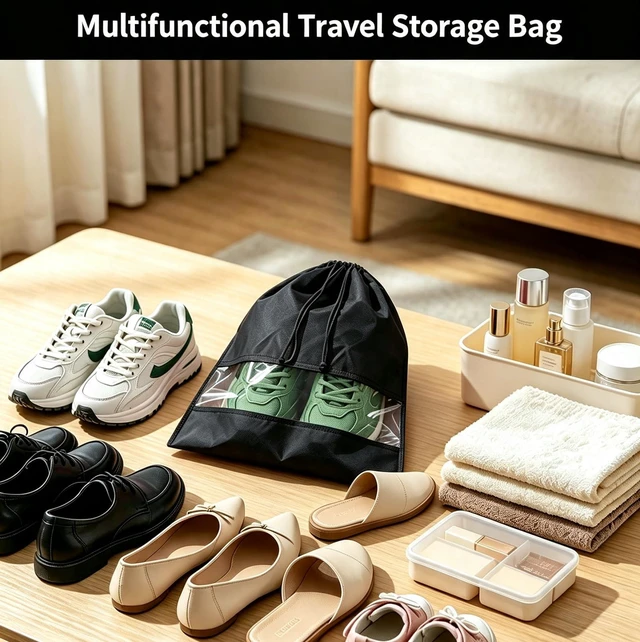 Alt view image 5 of 5 - 12 Pcs Black Shoe Bags for Travel Storage Packing Sneakers Beach | 12.6x17.3 in Large Drawstring Shoe Bags with Clear Window for Women Men, Travel Beach Essentials, Dustproof Shoe Storage Bag