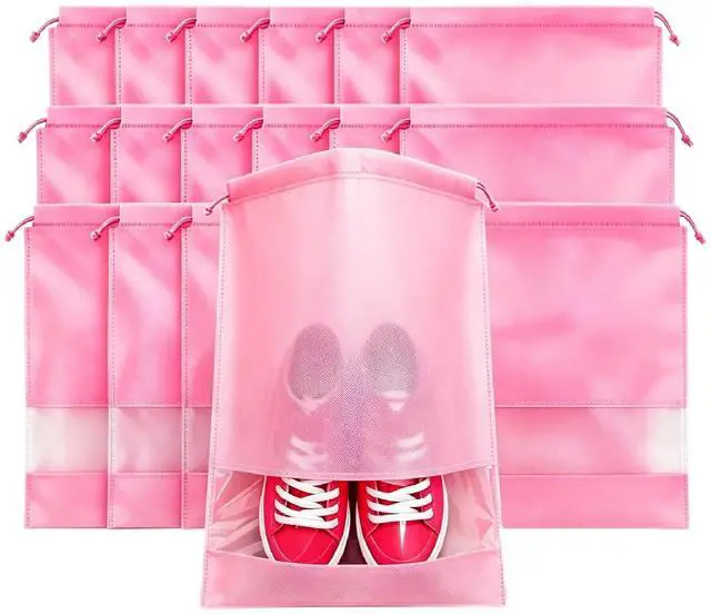 Main image of 12 Pcs Pink Shoe Bags for Travel Storage Packing Sneakers Beach | 12.6x17.3 in Large Drawstring Shoe Bags with Clear Window for Women Men, Travel Beach Essentials, Dustproof Shoe Storage Bag