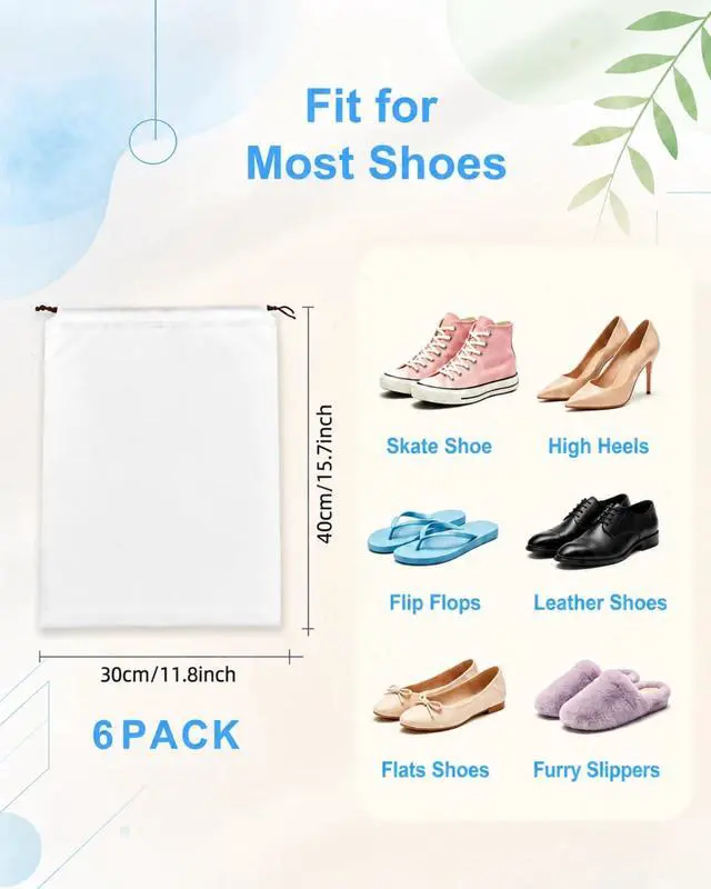 Alt view image 2 of 7 - 6 Pack Waterproof Drawstring Travel Shoe Bags, Reusable Shoe Organizer Bags | 15.7"x11.8" Large Size Fits Most Shoes, Durable PEVA Material, Reusable Drawstring Shoe Storage Bags for Men and Women