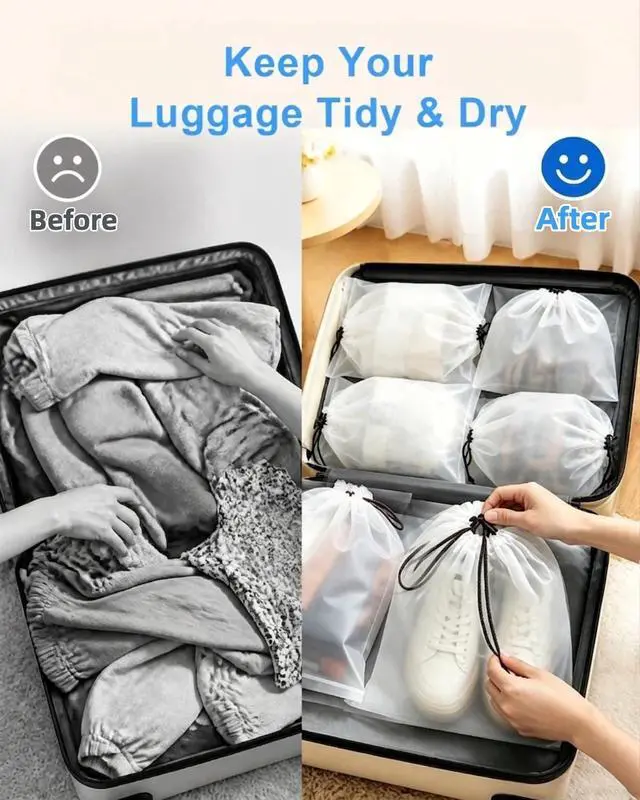 Alt view image 4 of 7 - 6 Pack Waterproof Drawstring Travel Shoe Bags, Reusable Shoe Organizer Bags | 15.7"x11.8" Large Size Fits Most Shoes, Durable PEVA Material, Reusable Drawstring Shoe Storage Bags for Men and Women