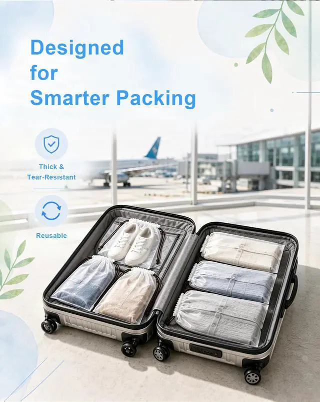 Alt view image 7 of 7 - 6 Pack Waterproof Drawstring Travel Shoe Bags, Reusable Shoe Organizer Bags | 15.7"x11.8" Large Size Fits Most Shoes, Durable PEVA Material, Reusable Drawstring Shoe Storage Bags for Men and Women