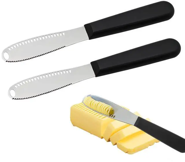 Main image of 2 Pcs Butter Knife Spreader with Holes, 3 in 1 butter knife, butter curler knife, Butter Grater with Ergonomic Handle, stainless steel butter spreader for Butter, Cheese, Jam