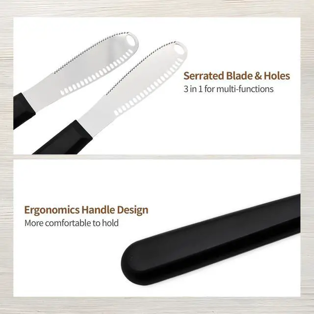 Alt view image 3 of 6 - 2 Pcs Butter Knife Spreader with Holes, 3 in 1 butter knife, butter curler knife, Butter Grater with Ergonomic Handle, stainless steel butter spreader for Butter, Cheese, Jam