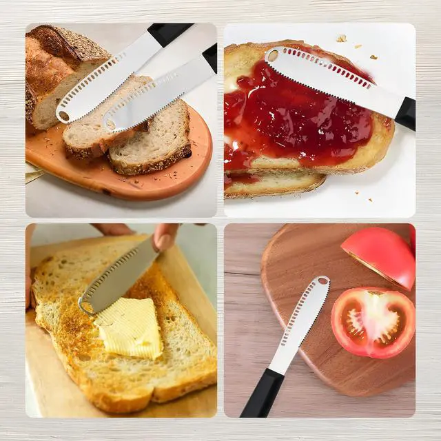 Alt view image 6 of 6 - 2 Pcs Butter Knife Spreader with Holes, 3 in 1 butter knife, butter curler knife, Butter Grater with Ergonomic Handle, stainless steel butter spreader for Butter, Cheese, Jam