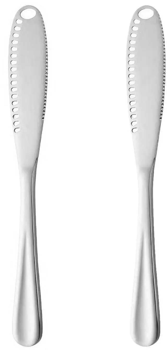 Main image of 2 Pcs Butter Knife, 3 In 1 Stainless Steel Butter Spreader | Multifunctional Butter Knife With Grating Slots And Serrated Edge,For Cutting And Spreading Butter Cheese Jam