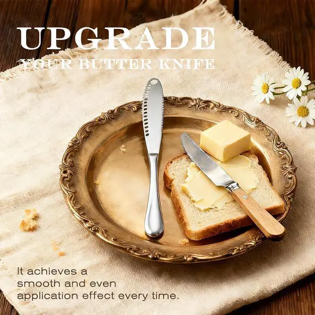 Alt view image 3 of 7 - 2 Pcs Butter Knife, 3 In 1 Stainless Steel Butter Spreader | Multifunctional Butter Knife With Grating Slots And Serrated Edge,For Cutting And Spreading Butter Cheese Jam
