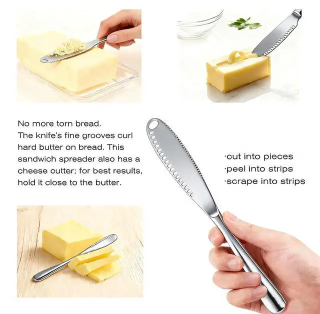 Alt view image 4 of 7 - 2 Pcs Butter Knife, 3 In 1 Stainless Steel Butter Spreader | Multifunctional Butter Knife With Grating Slots And Serrated Edge,For Cutting And Spreading Butter Cheese Jam