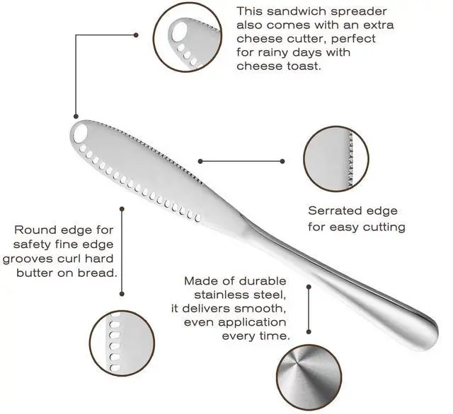 Alt view image 5 of 7 - 2 Pcs Butter Knife, 3 In 1 Stainless Steel Butter Spreader | Multifunctional Butter Knife With Grating Slots And Serrated Edge,For Cutting And Spreading Butter Cheese Jam