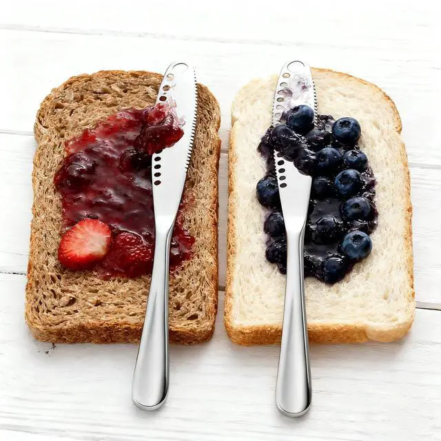 Alt view image 6 of 7 - 2 Pcs Butter Knife, 3 In 1 Stainless Steel Butter Spreader | Multifunctional Butter Knife With Grating Slots And Serrated Edge,For Cutting And Spreading Butter Cheese Jam