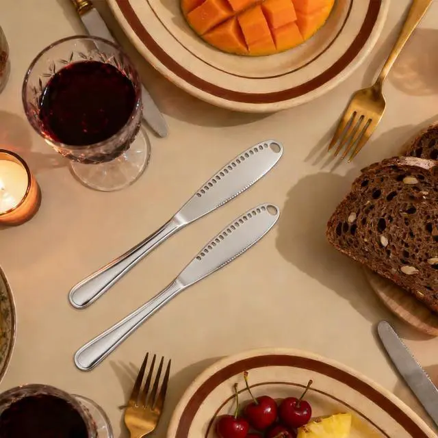 Alt view image 7 of 7 - 2 Pcs Butter Knife, 3 In 1 Stainless Steel Butter Spreader | Multifunctional Butter Knife With Grating Slots And Serrated Edge,For Cutting And Spreading Butter Cheese Jam