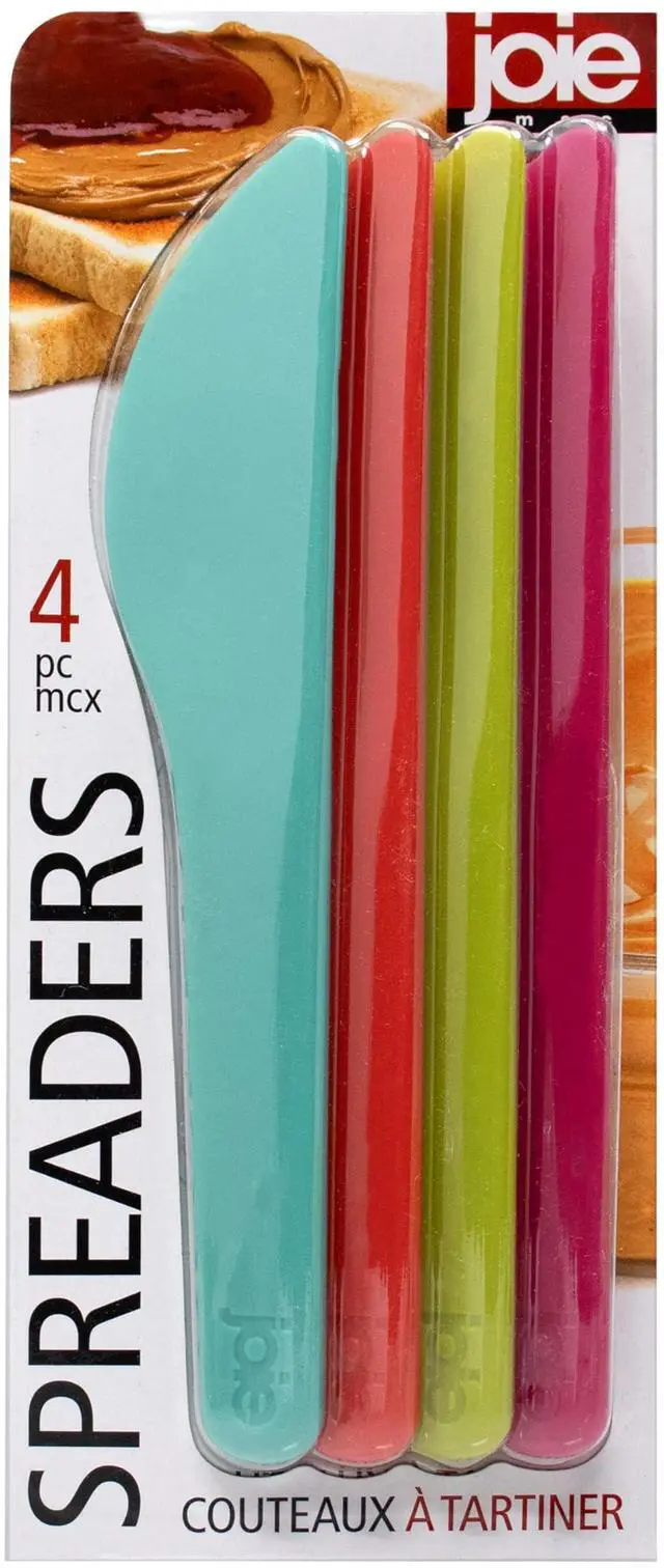 Main image of Spreaders Set, Reusable Plastic Knives, 4-Count Assorted Colors | Ideal for Butter, Jelly, Cream Cheese, and More, BPA-Free and Dishwasher Safe