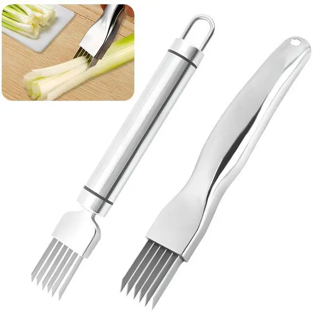 Main image of 2 Piece Shred Silk The Knife, Stainless Steel Chopped Green Onion Knife, Multifunctional Scallion Cutter Shredder Chopper for Kitchen Tool Sharper Food Slicing