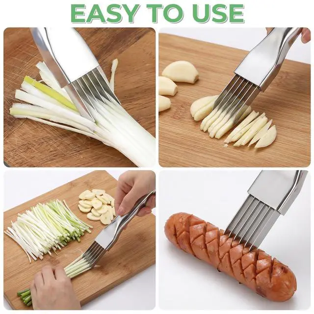 Alt view image 4 of 7 - 3 Pack Shred Silk The Knife Green Onion Slicer Kitchen Cutter for Kitchen | Stainless Steel, Multi-Blade, Professional Vegetable Chopper, Scallion Shredder Tool, Chopper Green Onion Knife, Garlic