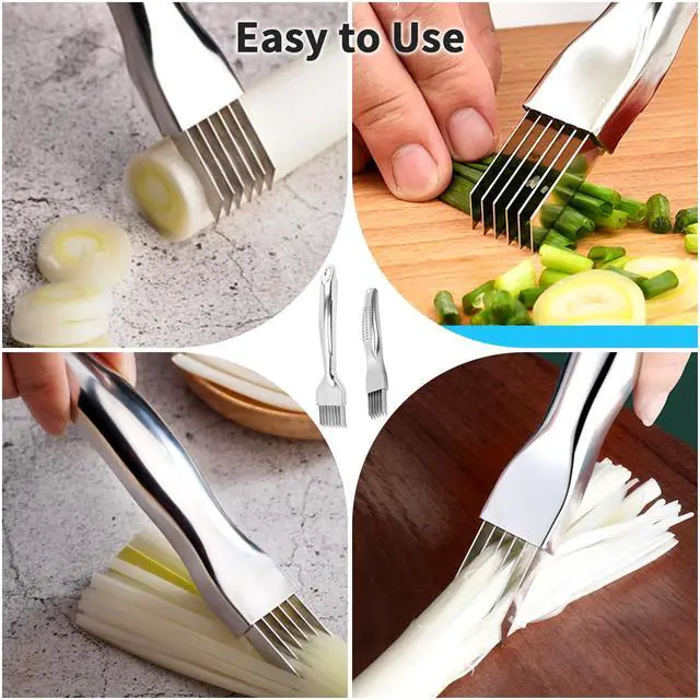 Alt view image 5 of 7 - 2 Pcs Shred Silk The Knife,Green Onion Slicer Cutter Shredder,Blooming Onion Cutter Kit,Slicer Thin for Vegetables Garlic,Household Multifunctional Food Gadget