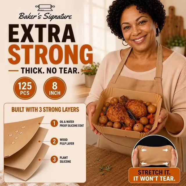Alt view image 2 of 7 - Air Fryer Paper Liners, 125Pcs Air Fryer Disposable Liners | Non-Stick and Oil Proof for Easy Cleanup, 8" Square for 5-8 qt Basket by Baker's Signature
